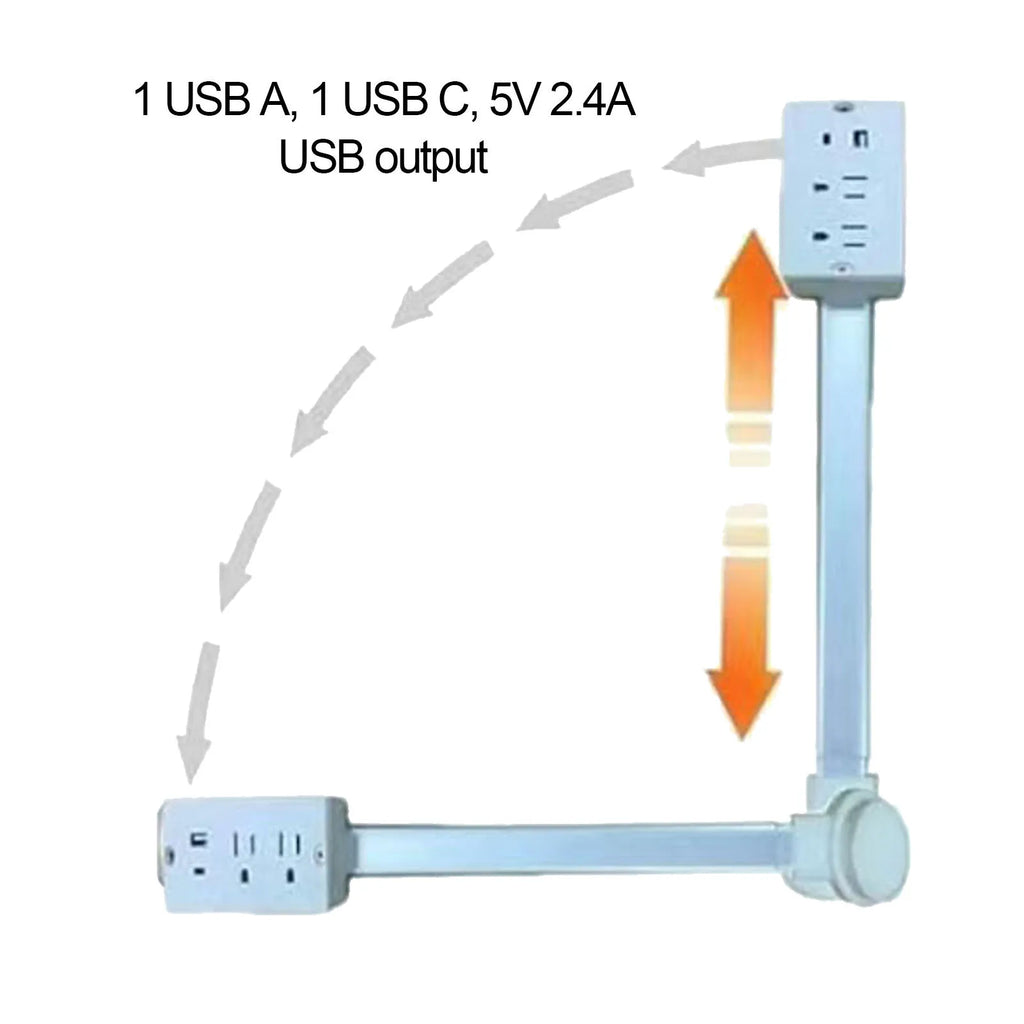 "⚡️ Outlet Extender with USB-A, USB-C & Dual AC Ports – Adjustable 43-62cm, 180° Rotatable for Desks, Couches & Nightstands – Maximize Convenience!"