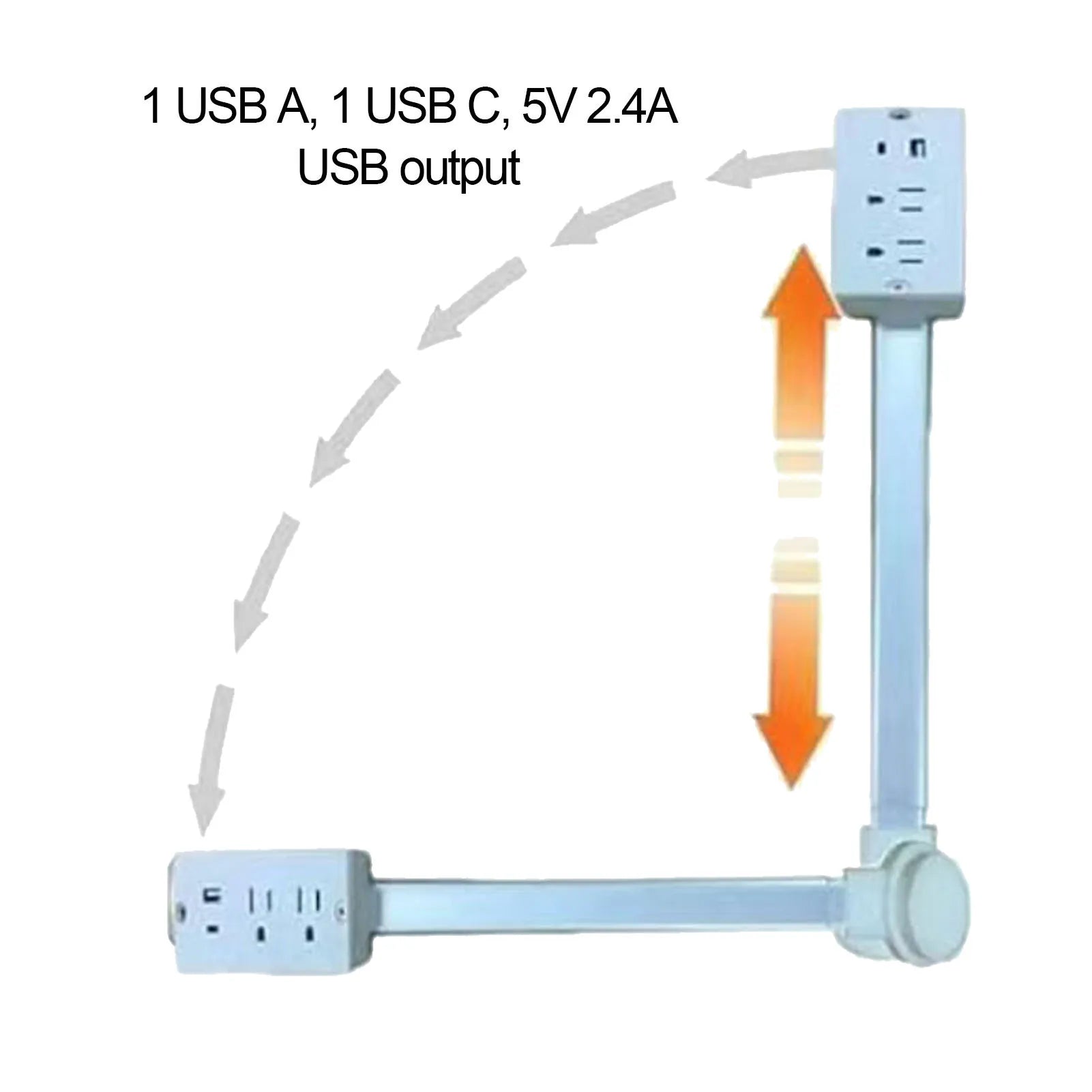 "⚡️ Outlet Extender with USB-A, USB-C & Dual AC Ports – Adjustable 43-62cm, 180° Rotatable for Desks, Couches & Nightstands – Maximize Convenience!"